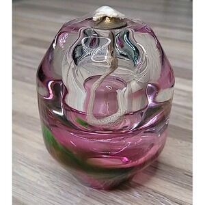 Adam Jablonski Art Glass Pink & Green Multi Color Egg Shaped Oil Lamp Poland NEW